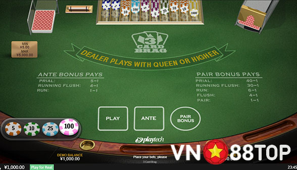 3 Card Brag – Khám phá phiên bản Poker mới lạ tại nhà cái Vn88